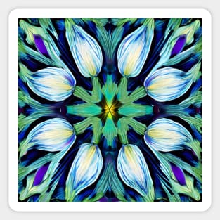 Folk Art Blue Green White Tulips Repeating Tile Pattern Sticker